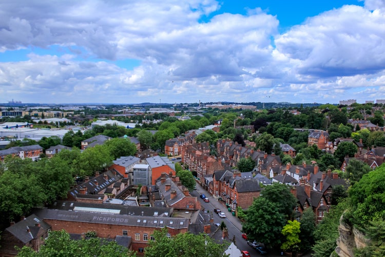 Photo of The high angle view of the Nottingham cityscape with stunning cloudscape. Nottingham, England, UK. Travel and nature scene.