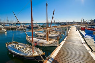 photo of aerial panorama view of the coastline Cambrils, Costa Dourada, Catalonia, Spain.