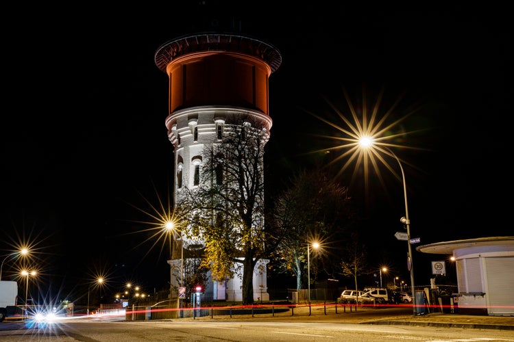 Old water tower at night in Pirmasens