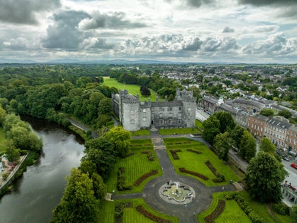 Photo of aerial view of Kilkenny castle, Victorian remodeling of a medieval defensive structure, Ireland.