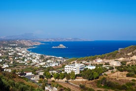 Photo of aerial view of Akrotiri Village in Santorini, Greece.