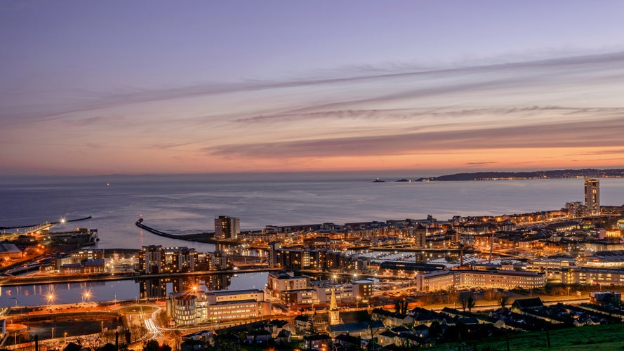 Photo of Swansea City at magical sunset, Wales.