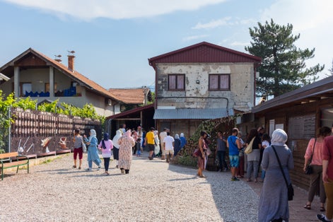 Photo of People visiting the War Tunnel Museum building in Sarajevo. Also known as Tunel spasa or Tunnel of Hope, Bosnia & Herzegovina.