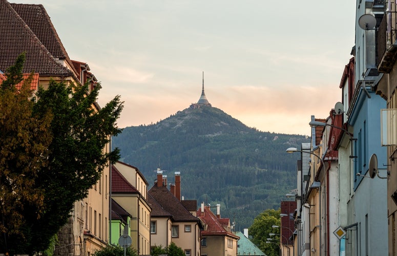 Jested mountain seen from the streets of Liberec, Czech Republic.jpg