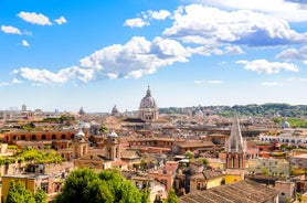 Photo of Italy Piazza Maggiore in Bologna old town tower of town hall with big clock and blue sky on background, antique buildings terracotta galleries.