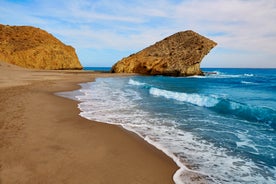 Photo of panoramic view of the Mediterranean beach of Roquetas de Mar in southern Spain.