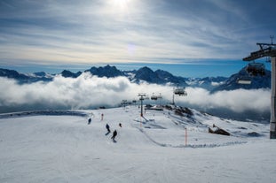 Photo of  beautiful Scuol town in Swiss Alps and Inn river, Switzerland.