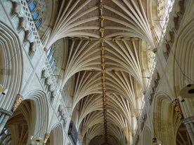 Photo of aerial view of Salisbury cathedral in the spring morning, England.