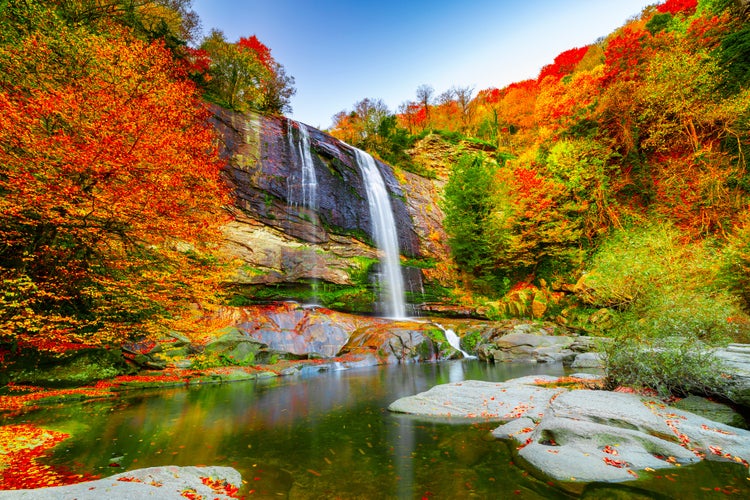 Photo of colorful leaves of autumn. Suuctu waterfalls, Bursa.