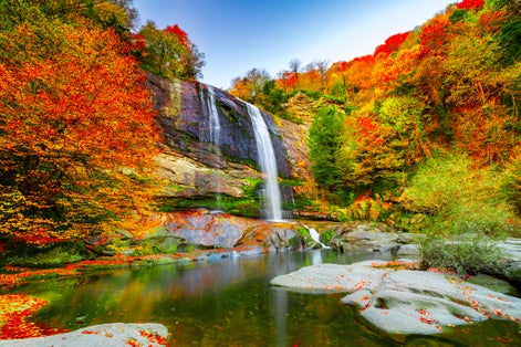 Photo of colorful leaves of autumn. Suuctu waterfalls, Bursa, Turkey.