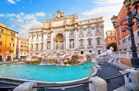 Aerial panoramic cityscape of Rome, Italy, Europe. Roma is the capital of Italy. Cityscape of Rome in summer. Rome roofs view with ancient architecture in Italy. 