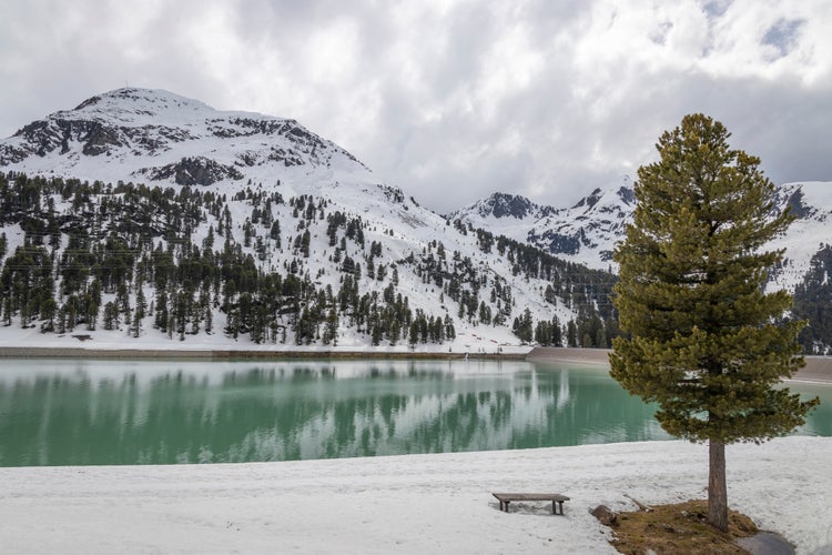 photo of view of storage reservoir for energy in Kuehtai in the alps.