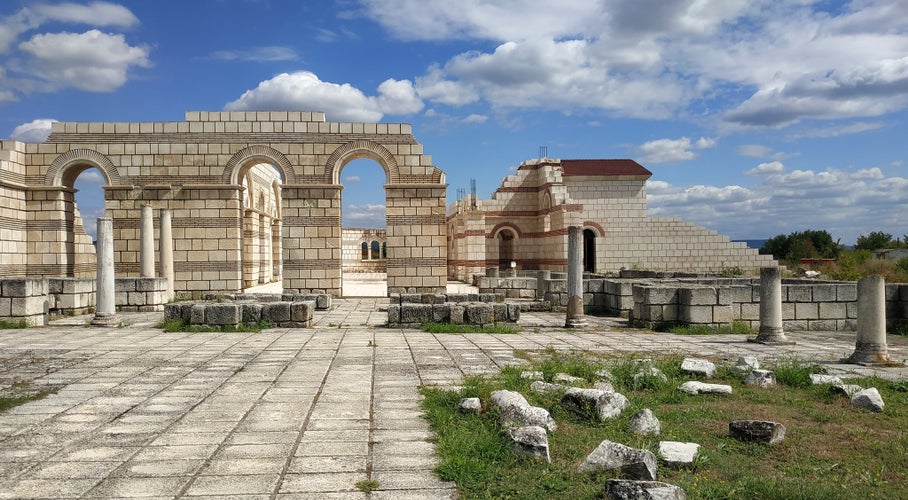 photo of The Ruins of Pliska the medieval capital city of the First Bulgarian Empire. Great Basilica Complex. Shumen region, Pliska. Bulgaria.