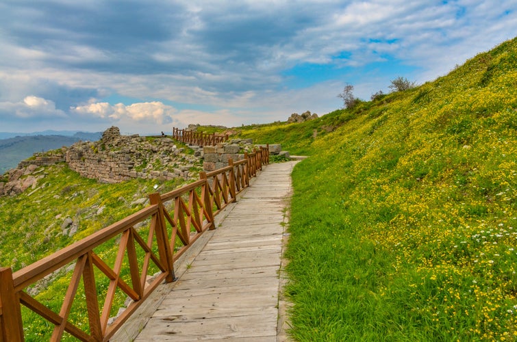 photo of view of boardwalk along Arsenal ruins in Pergamon Acropolis (Bergama, Izmir province, Turkiye)