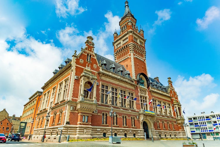 Photo of Dunkerque, city in northern France, town hall built in neo-flamand archtectural style in early 20th century .