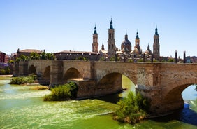 Photo of aerial view of beautiful landscape of Zaragoza, Spain.