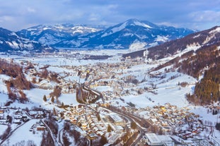 Photo of aerial view of village Kaprun, Kitzsteinhorn glacier, Austria.