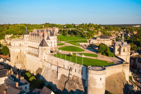 photo of view of Chateau d'Amboise aerial panoramic view. It is a chateau in Amboise city, Loire valley in France.
