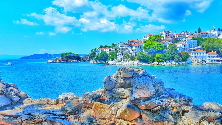 Photo of Skiathos island in summer season holidays in greece.