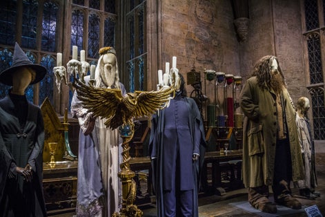 Dumbledore addressing the great hall at the Warner Brothers Studio tour 'The making of Harry Potter'.