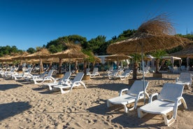 Photo of panoramic aerial view of the sea port of Sveti Vlas in Bulgaria.