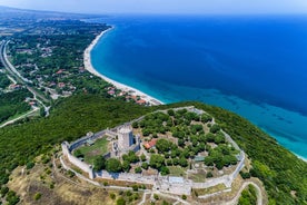 Photo of panoramic aerial view of Neos Panteleimonas beautiful town in south Pieria, Central Macedonia, Greece.