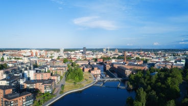 Helsinki cityscape with Helsinki Cathedral and port, Finland