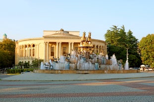 Photo of the ruins of the old Soviet sanatorium Medea, whose architecture which is basically a synthesis of Stalinist period classical style, Tskaltubo, Georgia.