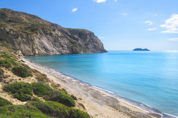 Photo of Laganas Bay from the Kalamaki beach on Zakynthos, Greece.