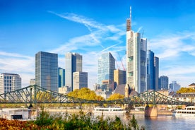 Photo of beautiful aerial view of Frankfurt at sunset Germany financial district skyline.