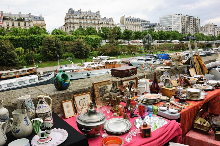 Flea market at embankment of Bassin de l-Arsenal near Place de la Bastille. Paris (France).jpg