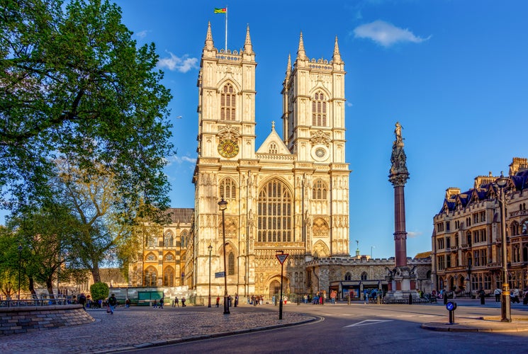 photo of Westminster Abbey in center at sunset of London, UK.