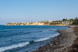 Photo of aerial view on clear blue water of Coral bay in Peyia, Cyprus.