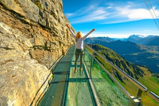 photo of St. Moritz, the famous resort region for winter sport, from the high hill in Switzerland.