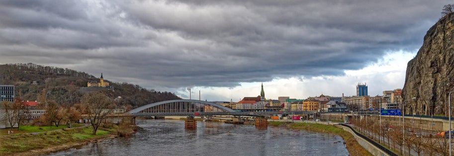 Panoramic view of Ústí nad Labem seen from Marienbridge , Czechia .