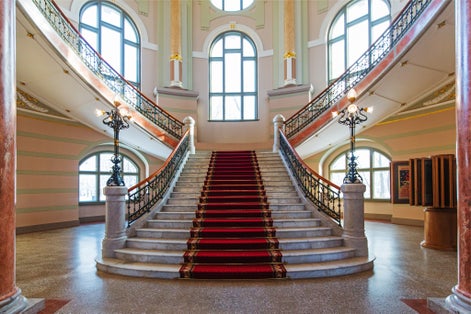photo of Riga, Latvia - Nov 5, 2016 - front entrance stairs in Latvian national museum of art.