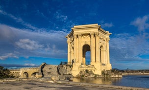 Photo of aerial view of Triumphal Arch or Arc de Triomphe in Montpellier city in France.