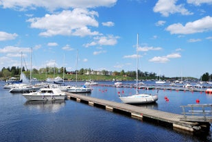 Helsinki cityscape with Helsinki Cathedral and port, Finland