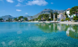 Aerial view with Sant Pere beach of Alcudia, Mallorca island, Spain.