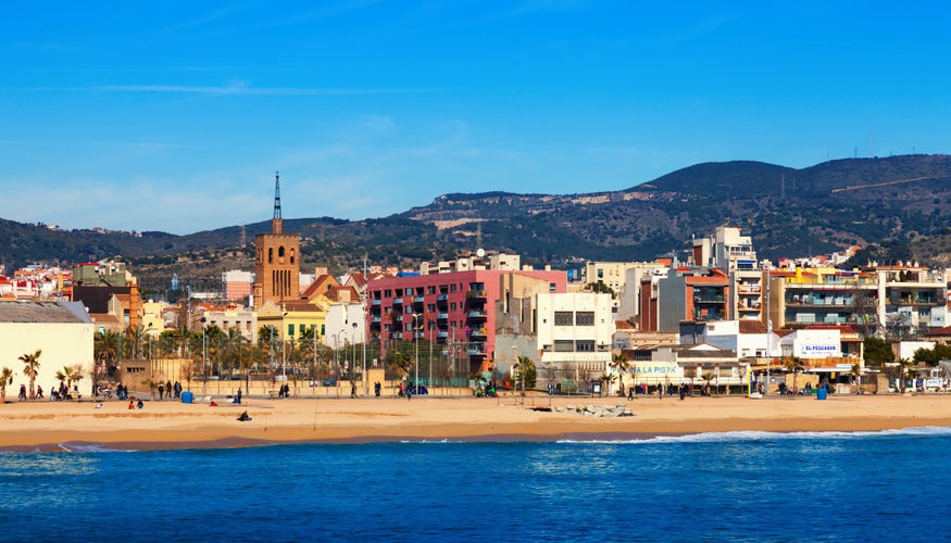  Mediterranean sand beach in Badalona, Spain. 