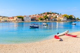 Photo of Rogoznica turquoise bay and Dragon Eye lake aerial view, Dalmatia region of Croatia.