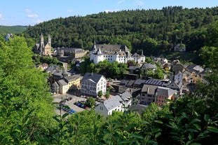 Luxembourg city, the capital of Grand Duchy of Luxembourg, view of the Old Town and Grund quarter on a sunny summer day.