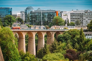 Luxembourg city, the capital of Grand Duchy of Luxembourg, view of the Old Town and Grund quarter on a sunny summer day.