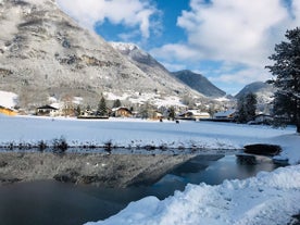 photo of French alps mountain and Saint-Gervais-les-Bains village, in spring in France.