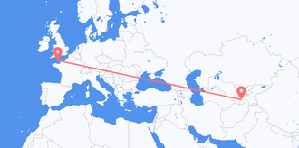 Flyg från Tadzjikistan till Guernsey