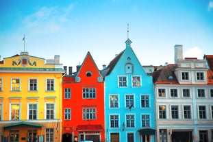 Scenic summer view of the Old Town and sea port harbor in Tallinn, Estonia.