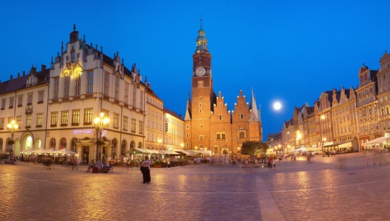 Photo of famous Market Square at night in Wroclaw, Poland.