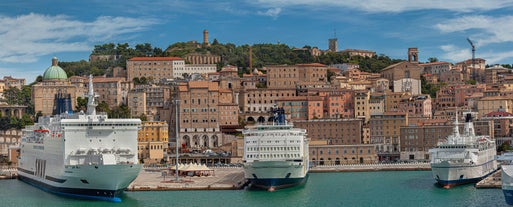 Aerial panoramic cityscape of Rome, Italy, Europe. Roma is the capital of Italy. Cityscape of Rome in summer. Rome roofs view with ancient architecture in Italy. 