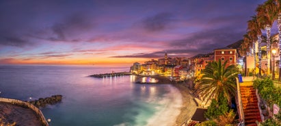 Photo of beautiful landscape of panoramic aerial view port of Genoa in a summer day, Italy.