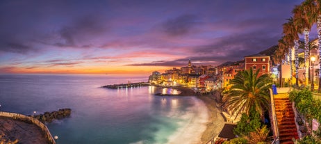 Photo of beautiful street and traditional buildings of Savona, Liguria, Italy.